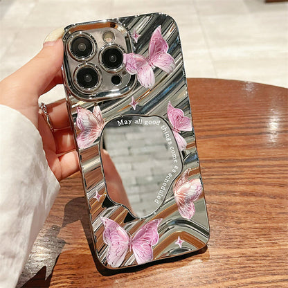 Coque iPhone Papillon Élégante avec Miroir Intégré ✨🦋كفر الفراشة الأنيق للآيفون مع مرآة كيوت ✨